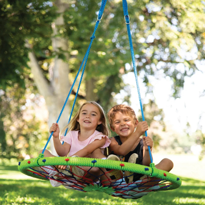 TRELINES<sup>&reg;</sup> 38" Dreamcatcher Swing - This colorful woven dreamcatcher creates an enticing swing for kids and adults. Made with core steel ring heavy-duty adjustable PE UV ropes and carabiners. Easy to put together. 500lb Maximum Weight Capacity.